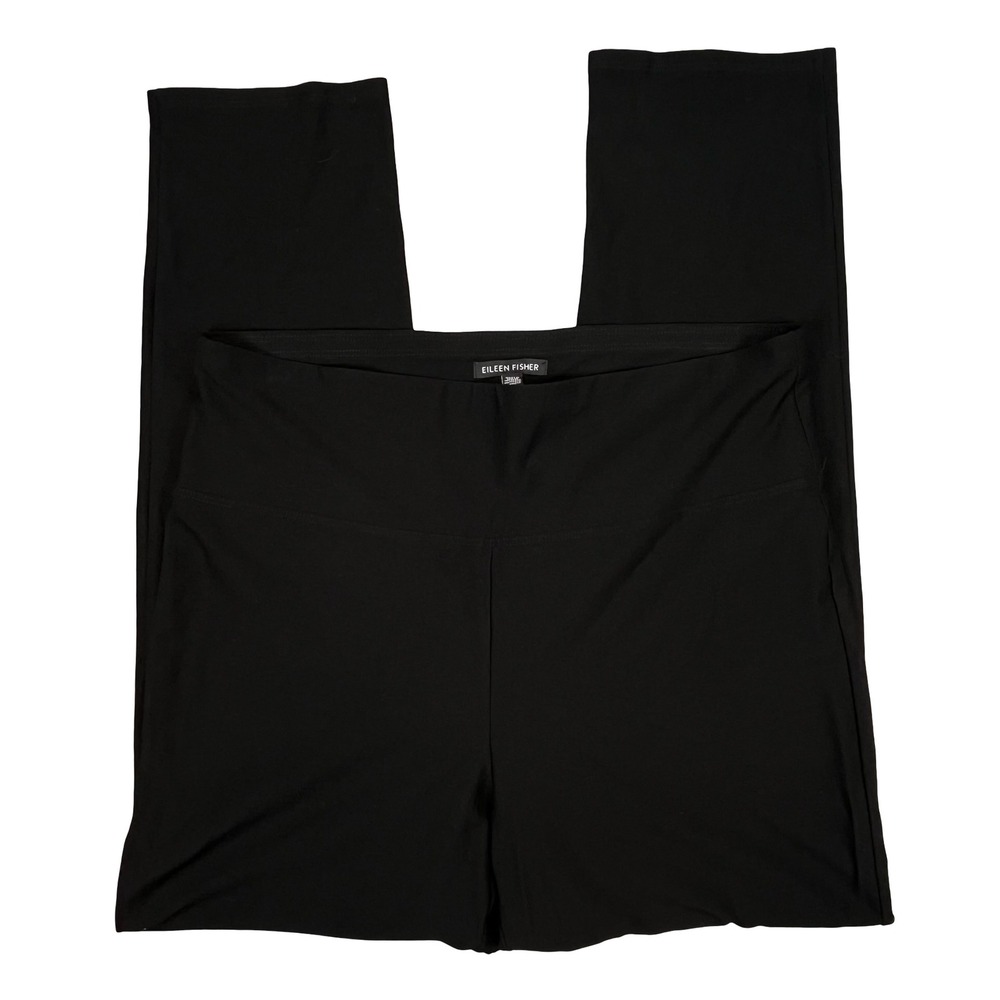 Eileen Fisher Womens Straight Leg Pants Black Stretch Viscose Minimalist M